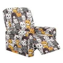 HELLHERO Cartoon Cat Print Recliner Chair Covers Lazyboy Cover for Recliner Chair with Foot Rest Single-Seater Couch Cover for Reclining Sofa