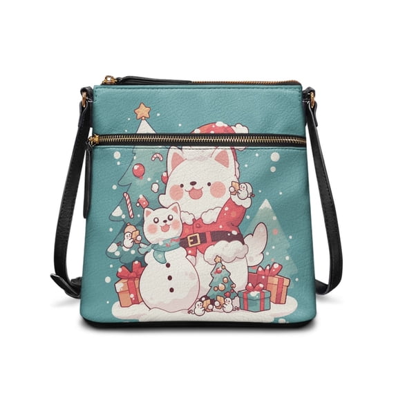 HELLHERO Cartoon Christmas Theme Single Shoulder Crossbody Bag, Durable Zipper Closure Purse Satchel Waterproof Durable Style Crossbody Purse for Short Trips Everyday