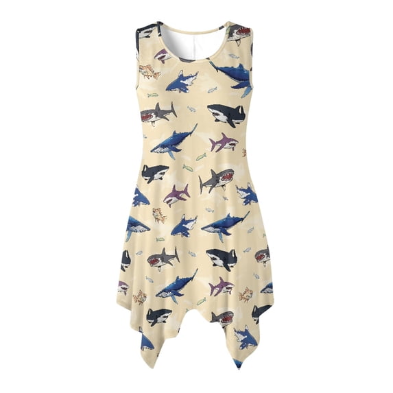 HELLHERO Cartoon Marine Animal Print Sleeveless Midi Dresses for Cocktail Party Holiday Trip, Side Pockets Pocket Outfit Sleeveless Sundress