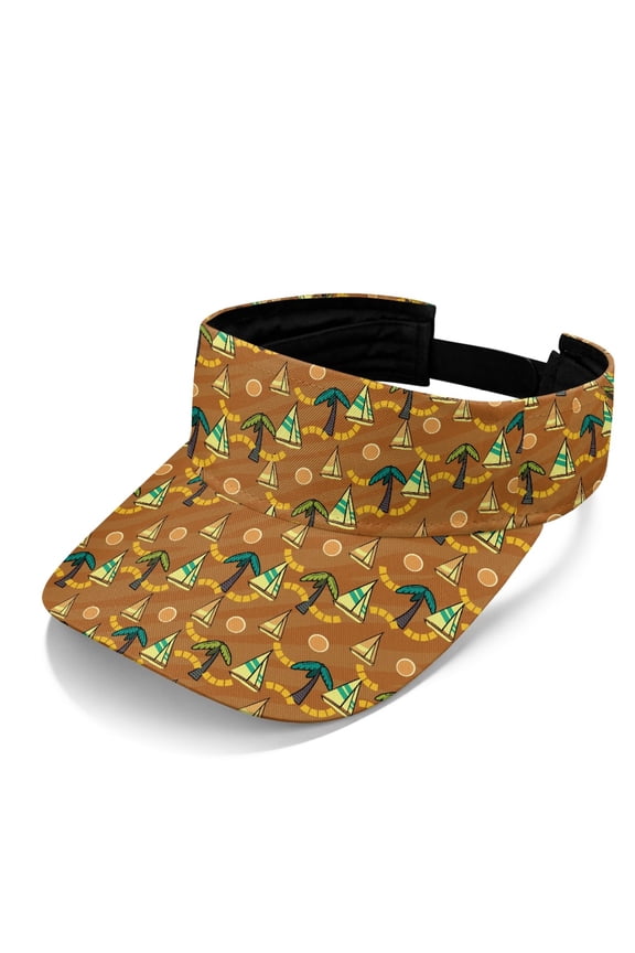 Cartoon Sailboat Palm Tree UV Protection Sun Visor Hat for Sports Golf, Adjustable Adjustable Strap Open Top Visor Cap