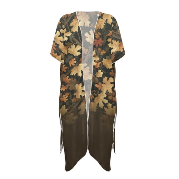 HELLHERO Casual Bathing Suit Cover Up for Beach High Quality Fabrics Cardigan Long Kimono Swimsuit Cover Up Autumn Leaves