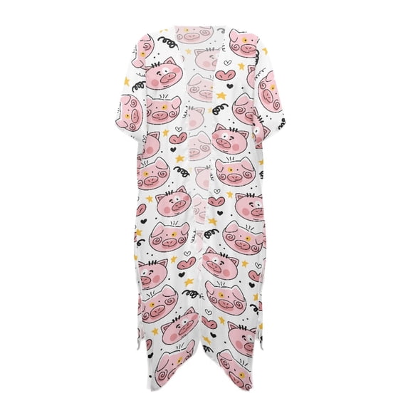 HELLHERO Casual Loose Long Kimono Swimsuit Cover Up for Beach Polyester Lightweight Bathing Suit Cover Up Pig Pattern