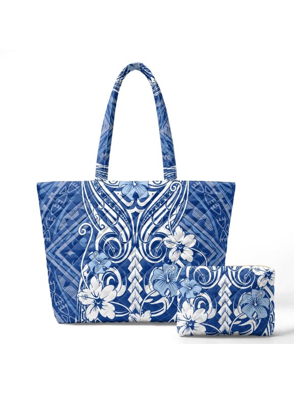 Casual Purses and Handbags Set for Daily Use, Stretch Polyester Portable Spacious Women's Quilted Bag, Hibiscus Pattern