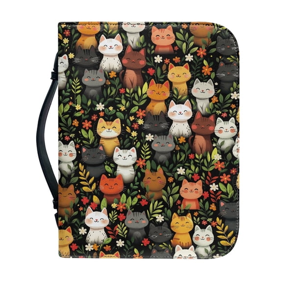HELLHERO Cat Bible Covers with Protective Large Capacity Church Bible Bag for Outdoor, PU Leather Bible Book Carry Bag for Christian Prayer