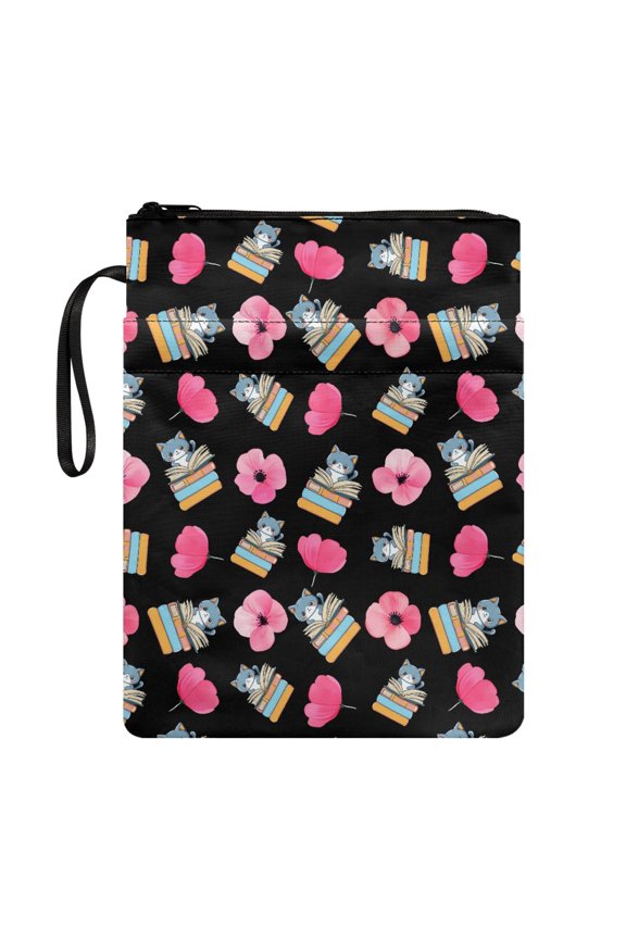 Cat Book Flower Bible Case Bag Protector Wrap Bag Handle Book Organzoer Holder Decorative Design with Book Organzier Holder 11.4 Inch X 8.66 Inch
