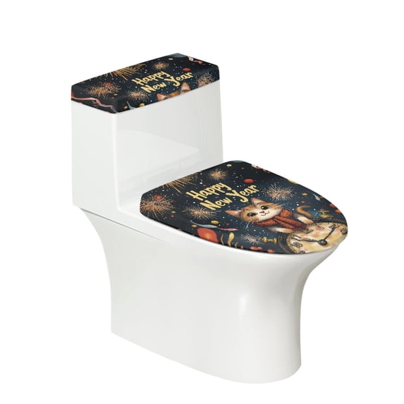 HELLHERO Cat Clock Pattern Toilet Seat Cover Set 2 Pcs Set Elastic Fabric Non-Slip for Women, 2026