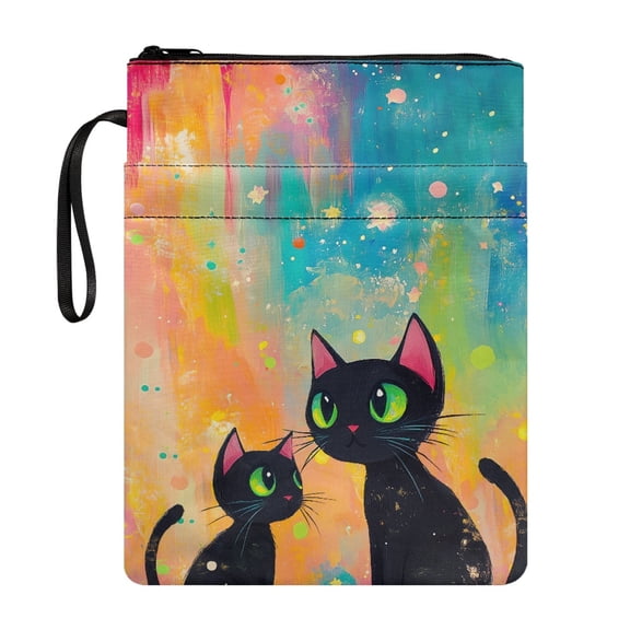 HELLHERO Cat Color Space Design Gift Book Sleeve Cover, 8.66 x 11.42 Polyester Reusable Easy Carry Book Case Book Organzier Holder with Zipper, Classic for Books Lovers