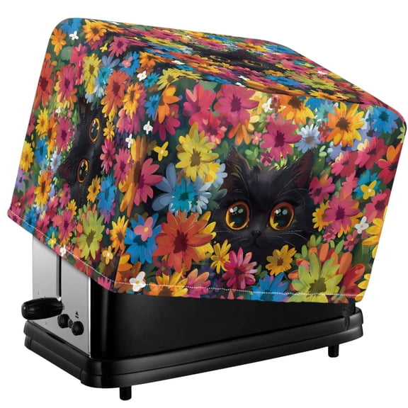 HELLHERO Cat Daisy Print Toaster Cover for 2 Slice Toaster, Adjustable Kitchen Appliance Protector, Waterproof Bread Machine Cover with Drawstring