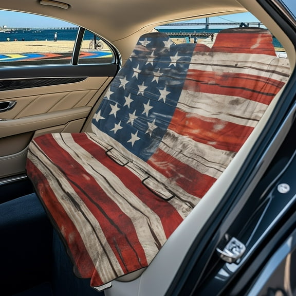 Drydeepin American Flag Car Back Seat Cover, 4th of July Patriotic Rear Bench Seat Towel Cover Breathable Non-Slip Rear Seat Cover Universal Fit for Sedans SUVs Truck Auto Interior Decor