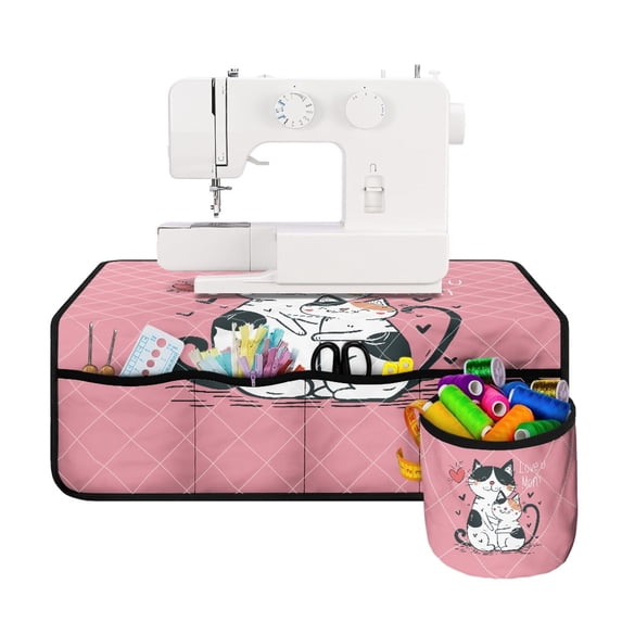 HELLHERO Cat Love Mom Sewing Machine Mat Storage Bag Easy to Clean Waterproof Fabric Polyester for Most Sewing Machine Table