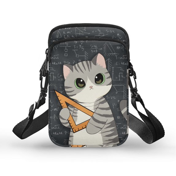HELLHERO Cat Pattern Design with Zipper Double-layer with Shoulder Strap 4.33x1.97x7.09 Crossbody Small Bags Polyester Crossbody Bag for Adult