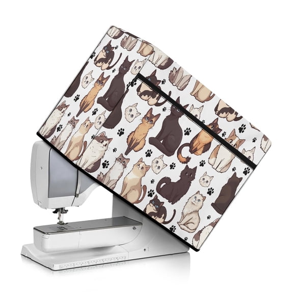 HELLHERO Cat Paw Print Sewing Machine Dust Cover with Storage Pocket and Carrying Handle Universal Washable Fabric Home Indoor