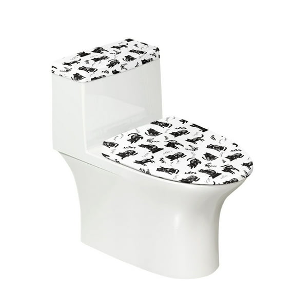 HELLHERO Cat Polyester Fabric Toilet Lid Covers Set & Stretchy Fabric Bathroom Toilet Lid Cover & Fits All Toilet Shapes for Bathroom Home Comfort Elastic Bottom