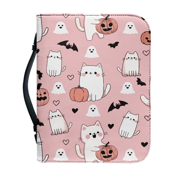 HELLHERO Cat Pumpkin Pattern Church Bible Bag Handle for Prayer Study Outdoor Christian Prayer, PU Leather Top Handle Bible Covers