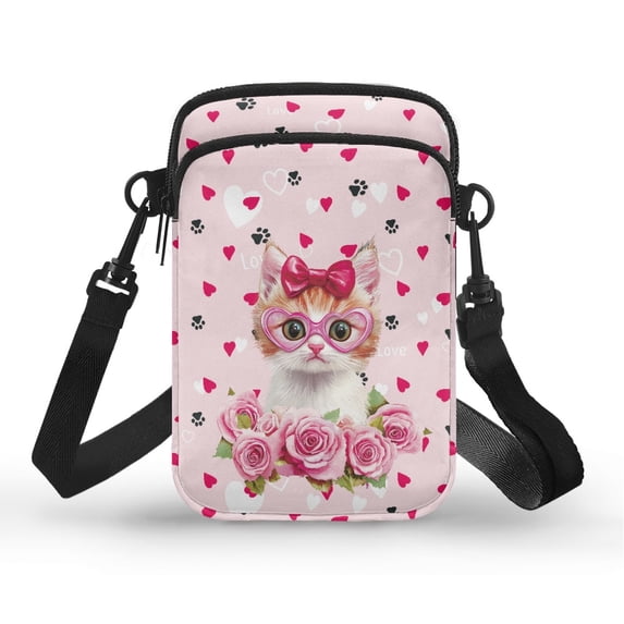 HELLHERO Cat Rose Pattern 4.33"x1.97"x7.09" Messenger Bag Polyester for Women