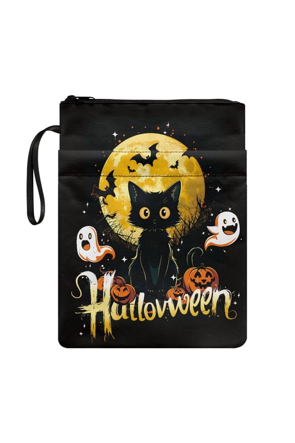 Cat and Bat 1pcs Student Gift Bag Notebook Wraps Polyester Book Sleeve Protector Pouch Christian Bag with Pocket Birthday Gift for Reader