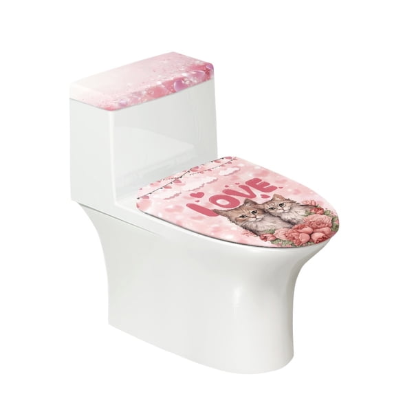 HELLHERO Cat and Roses Stretch Adjustable Elastic Bottom Elastic Fabric Bathroom Seat Covers Household Reusable Easy to Install 17x21 Inches 2-Piece