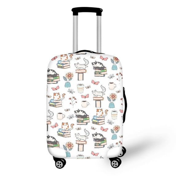 HELLHERO Cats with Books and Coffee Luggage Protective Cover for Partner, Polyester Spandex Anti Pollution Reserved Handle Openings Travel Baggage Cover All Size