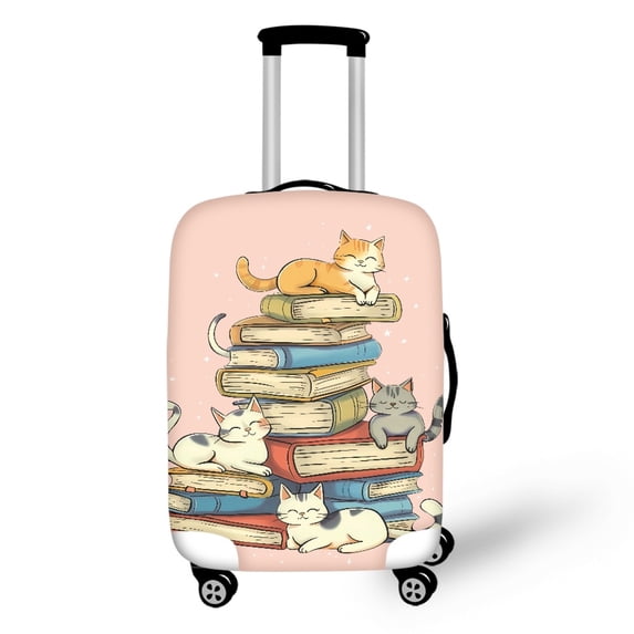 HELLHERO Cats Books Suitcase Cover Anti Scuff Elastic Polyester Luggage Cover for Travel Vacation
