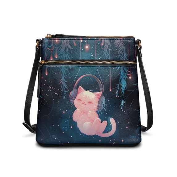 HELLHERO Cats and Music Adjustable Strap Sling Bag for Daily Life Travel Use, Waterproof Durable Zipper Shoulder Bag Water-Resistant Purse Satchel