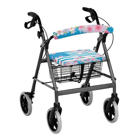 HELLHERO Cherry Blossom Breathable Rollator Walker Seat and Backrest Rollbar Covers Set Rollator Seat Covers & Easy to Use Protector for Senior