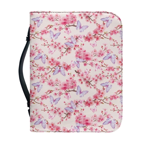 HELLHERO Cherry Blossom Butterflies Bible Case for Men, Portable Bible Cover with Protective for Prayer Church Christian Prayer