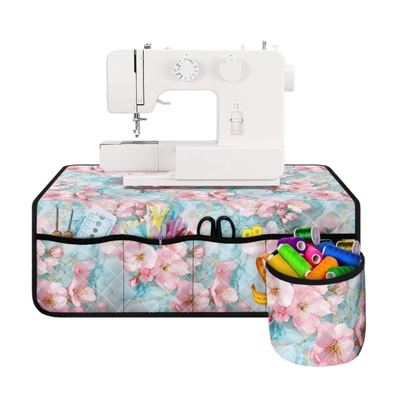 HELLHERO Cherry Blossom Fabric Polyester Sewing Machine Mat Storage Bag Sewing Accessories Protective Mat for Mom Wife Present