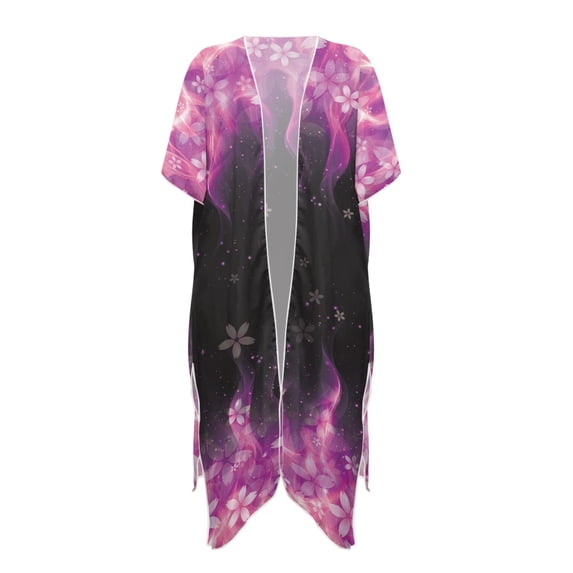 HELLHERO Cherry Blossom Long Kimono Swimsuit Cover Up Polyester Breathable Free Size Bikini Cover Up for Women