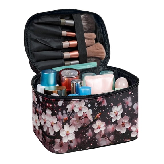 HELLHERO Cherry Blossom Makeup Brush Holder Travel Cosmetic Bag With Brush Storage Effortless Organization Polyester Portable and Durable Female