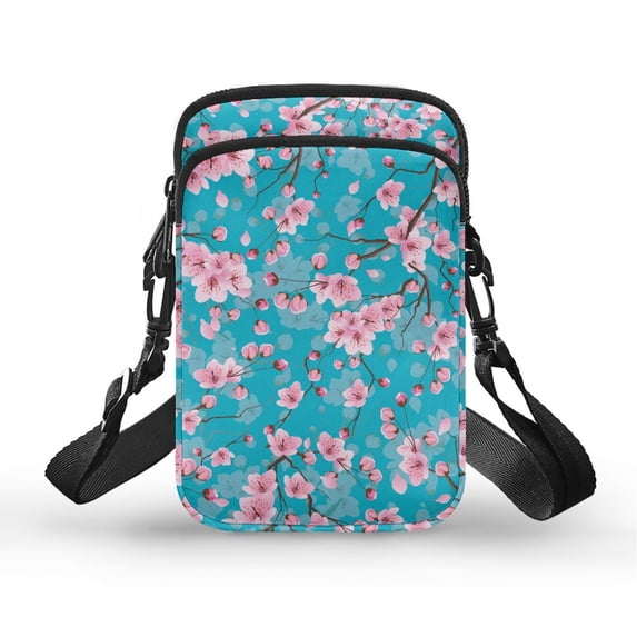 HELLHERO Cherry Blossom Travel Crossbody Purse with Double Layer Crossbody Small Bags Vintage Polyester