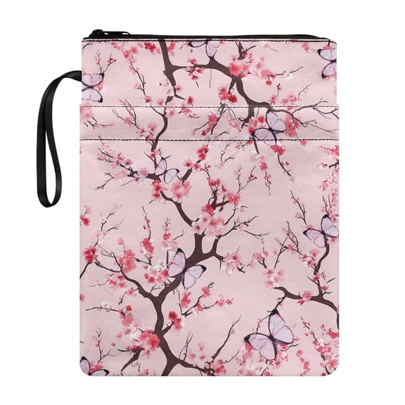 HELLHERO Cherry Blossoms and Pink Butterflies 1 pc Bible Cover with Lightweight Classic Book Organzoer Holder Easy Carry Book Case with Zipper for Women Christian Bible Accessories