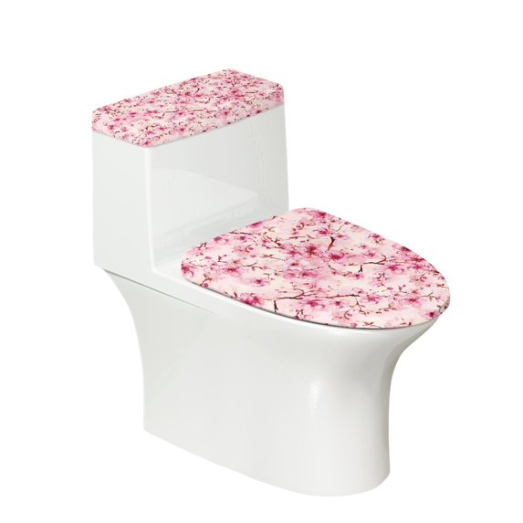 HELLHERO Cherry Blossoms Stretch Polyester Toilet Protector Cover, Dustproof Stretch Fit Lid Cover Set for Toilet for Toilet