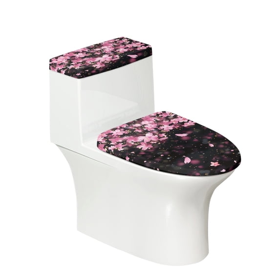 HELLHERO Cherry Blossoms Toilet Lid Cover of 2 Pcs Set Universal Toilet Seat Protector Easy to Clean Bathroom Supplies