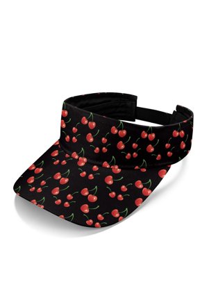 Cherry Print Pattern Sun Visor Cap, Comfort Fit Sun Visor Hat Polyester Fabric Adjustable Strap Lightweight Sports Visor Hat for Summer