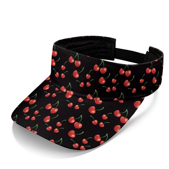 HELLHERO Cherry Print Pattern Sun Visor Cap, Comfort Fit Sun Visor Hat Polyester Fabric Adjustable Strap Lightweight Sports Visor Hat for Summer