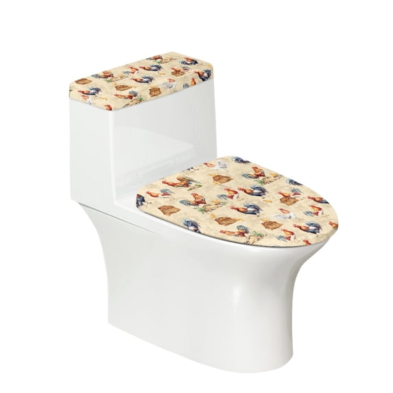 HELLHERO Chick Polyester Fabric Toilet Lid Cover Set for Hotel Home, Fits All Toilet Shapes Machine Washable Elastic Installation, Stretchy Fabric, 17"x21"