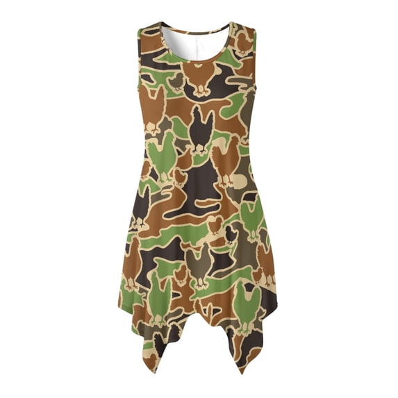 HELLHERO Chicken Camo Sleeveless Sundress, Side Pockets Summer Sleeveless Dress with Pleated Irregular Hem for Business Casual