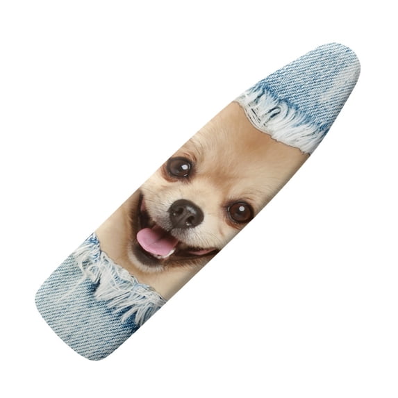 HELLHERO Chihuahua Denim Frame Ironing Board Cover 3 Fasteners Hook and Loop Iron Board Cover Polyester Fiber Fabric for Friends
