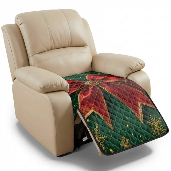 HELLHERO Christmas Bow Snowflake Print Recliner Chair Cover Anti-Slip ...