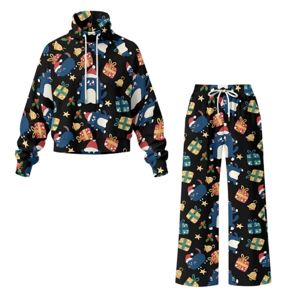 Traksuit Pattern HELLHERO Christmas Cat Pattern Stretch Womens Lounge Sets 2 Piece ...