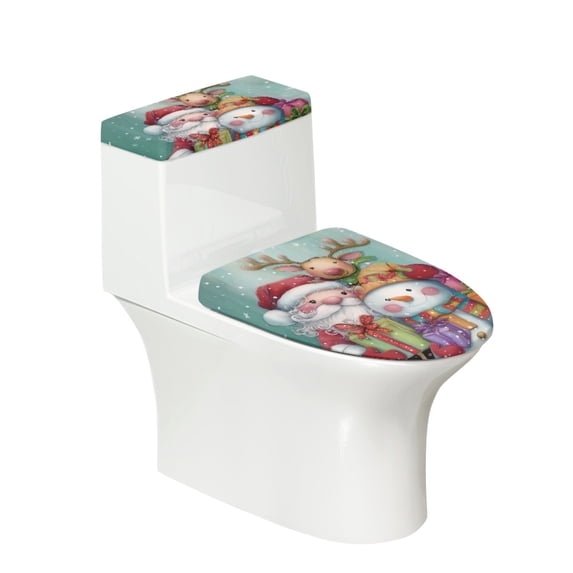 HELLHERO Christmas Design Toilet Lid Dust Cover Set Fits All Toilet Shapes Bathroom Toilet Cozy Set & Pack of 2 for Household Stretch Fit Soft