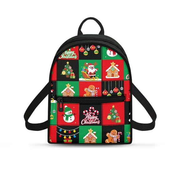 HELLHERO Christmas Festive Pattern Mini Handbag for Hiking Work, Lightweight Small Backpack for Women Polyester Shoulder Strap Mini Backpack