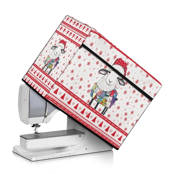 HELLHERO Christmas Lamb Pattern Sewing Machine Dust Cover and Sewing Essentials Pockets Machine Washable for Housewife