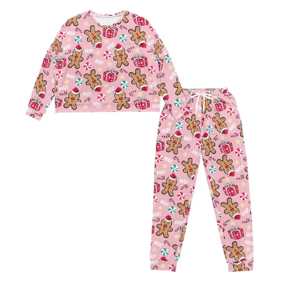 HELLHERO Christmas Pajama Pants Ho Ho Printed Sleepwear Crewneck Loungewear Soft Pjs Lounge Sets Cozy Pajamas with Pockets, S