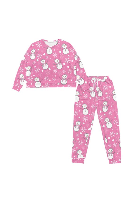 Christmas Pajama Pants Snowman Snowflake Printed Sleepwear Crewneck 2 Piece Pjs Set Long Sleeve Shirt and Pajama Pants Lounge Sets, XL