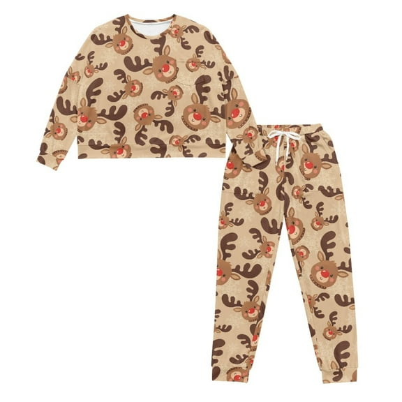 HELLHERO Christmas Pajama Set for Women Elk Printed Sleepwear Comfy Sleepwear Long Sleeve Loungewear Soft 2 Piece Pjs Lounge Sets, L