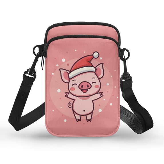 HELLHERO Christmas Pig Pattern Crossbody Bags for Adults with Zipper Crossbody Sling Bags Polyester with Zipper Closed