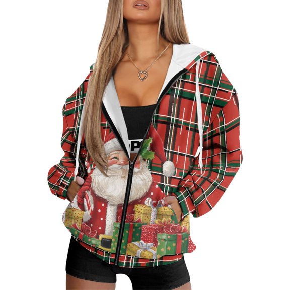 HELLHERO Christmas Present with Pockets Long Sleeve Sweatshirts, Polyester Fabric Oversized Hoodie Adjustable Drawstring Hood Lightweight Hooded Jacket for Fall Spring