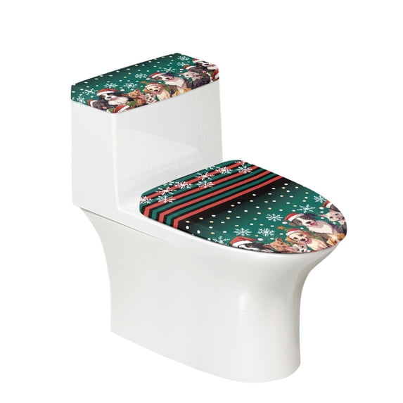 HELLHERO Christmas Puppy Snowflake Toilet Protector Cover with Stretch 2 Pcs Set Toilet Lid Cover and Toilet Tank Lid Cover 17"x21" for Elastic Edge