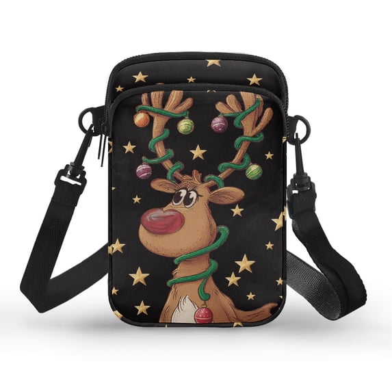 HELLHERO Christmas Reindeer Pattern Women Adjustable Shoulder Strap Small Crossbody Purse Polyester for Adults